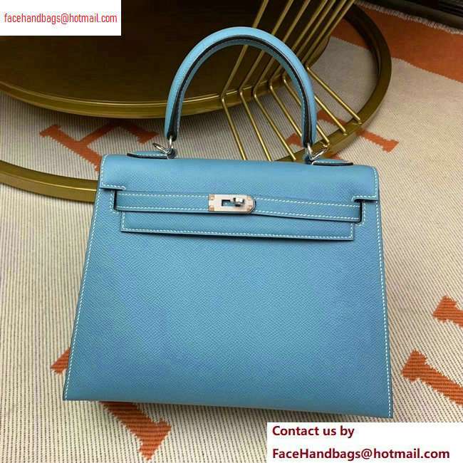 Hermes Kelly 25cm Bag in Original Epsom Leather Sky Blue