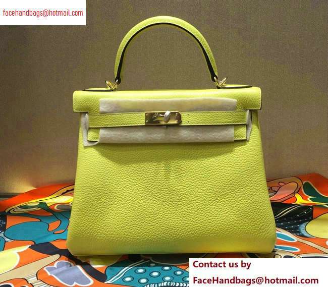 Hermes Kelly 28cm/32cm Bag In Original togo Leather With Gold/Silver Hardware lemon yellow - Click Image to Close