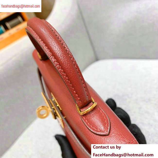 Hermes Mini Kelly II Bag in Original Chevre Leather Bordeaux Red - Click Image to Close