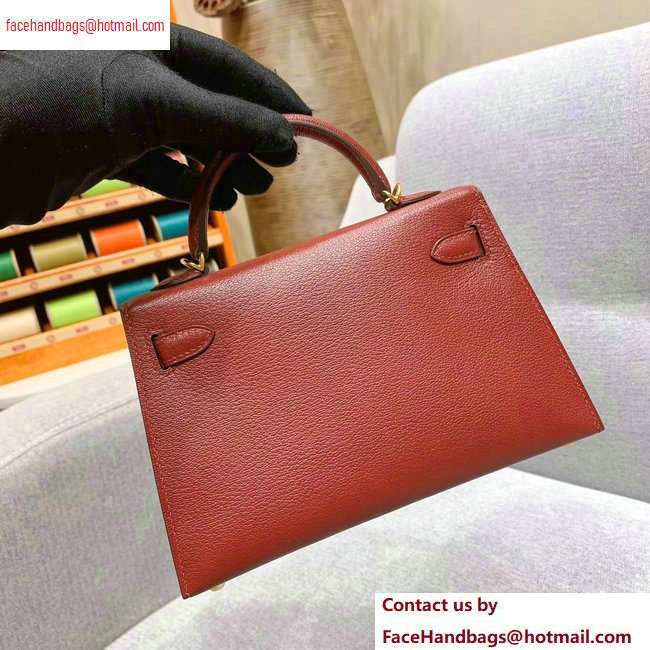 Hermes Mini Kelly II Bag in Original Chevre Leather Bordeaux Red