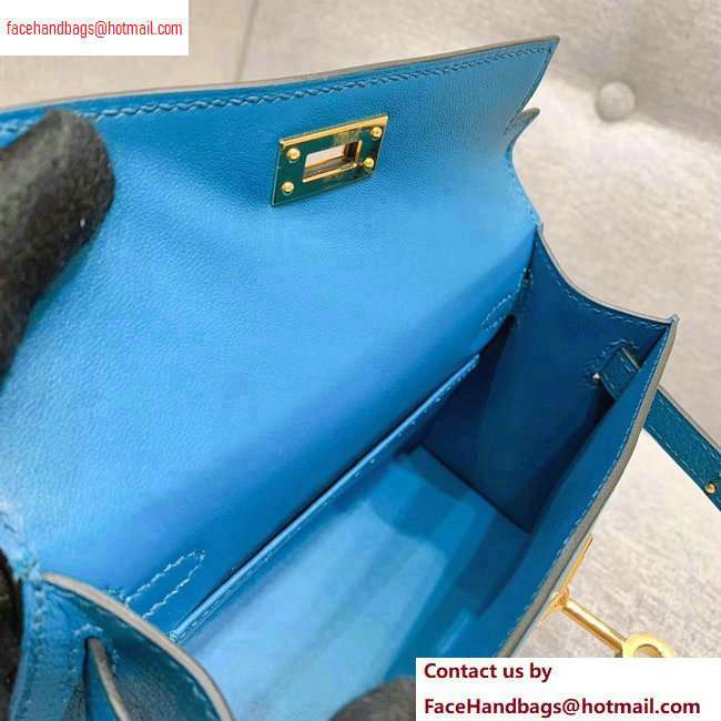Hermes Mini Kelly II Bag in Original Chevre Leather Denim Blue - Click Image to Close
