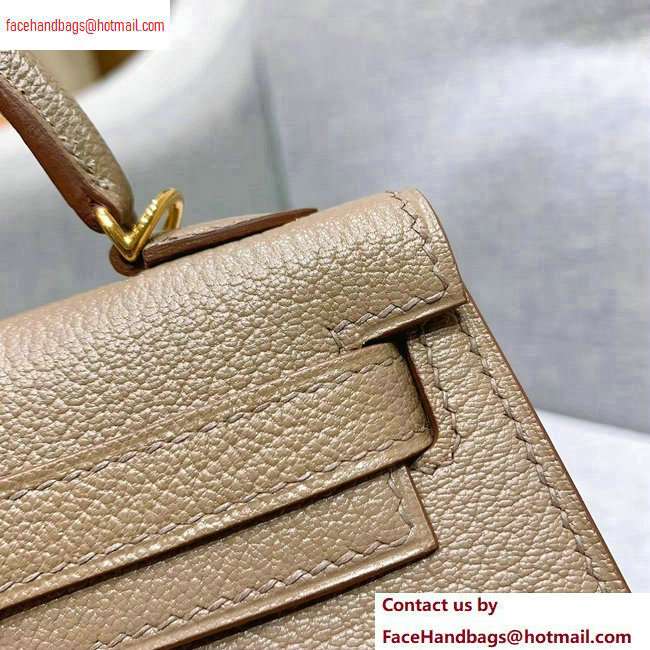 Hermes Mini Kelly II Bag in Original Chevre Leather Elephant Gray