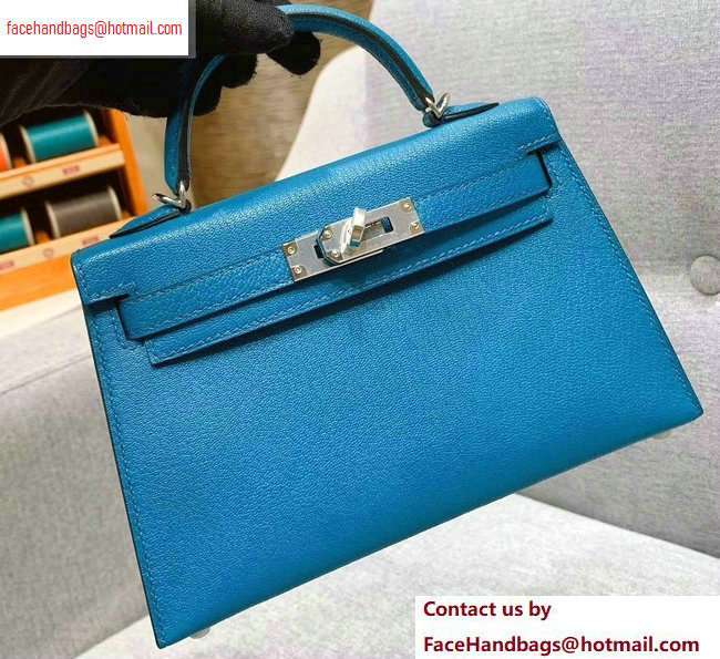 Hermes Mini Kelly II Bag in Original Chevre Leather Light Blue - Click Image to Close