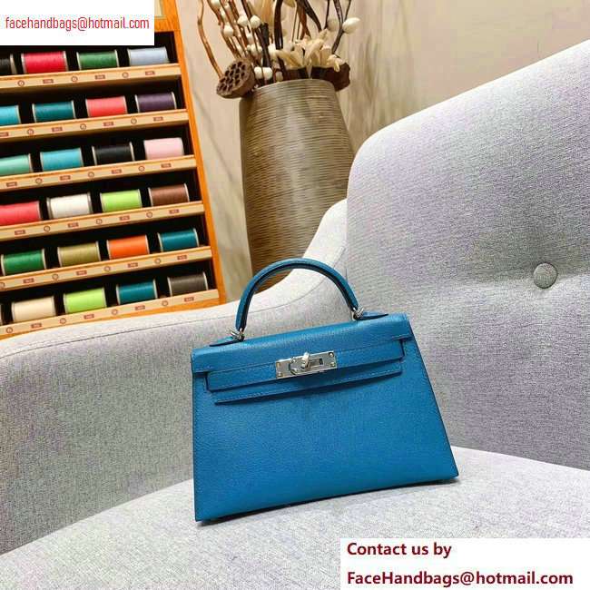 Hermes Mini Kelly II Bag in Original Chevre Leather Light Blue