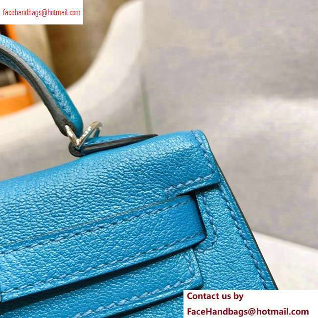 Hermes Mini Kelly II Bag in Original Chevre Leather Light Blue