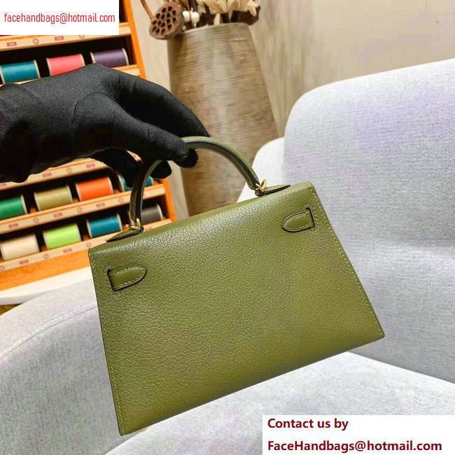 Hermes Mini Kelly II Bag in Original Chevre Leather Olive Green - Click Image to Close