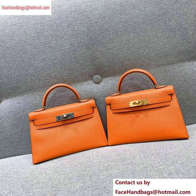 Hermes Mini Kelly II Bag in Original Chevre Leather Orange