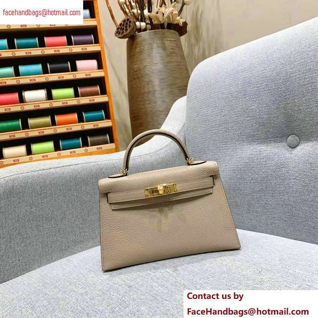 Hermes Mini Kelly II Bag in Original Chevre Leather Pale Gray