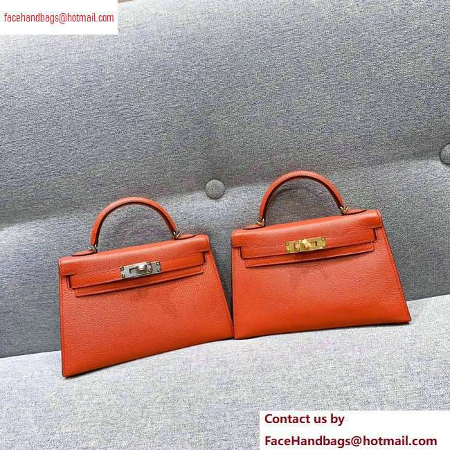 Hermes Mini Kelly II Bag in Original Chevre Leather Salmon Red