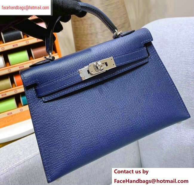 Hermes Mini Kelly II Bag in Original Epsom Leather Royal Blue