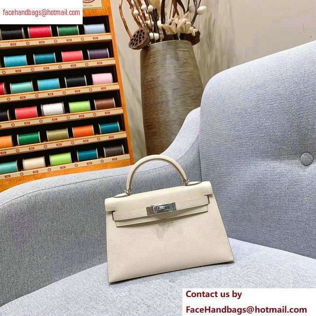 Hermes Mini Kelly II Bag in Original Epsom Leather White - Click Image to Close