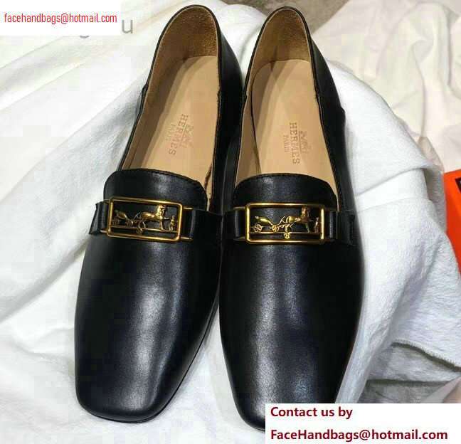 Hermes Openwork Hardware Time Loafers Black/Gold 2020 - Click Image to Close