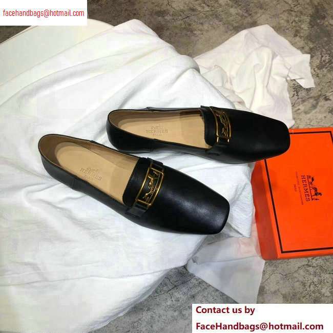 Hermes Openwork Hardware Time Loafers Black/Gold 2020 - Click Image to Close