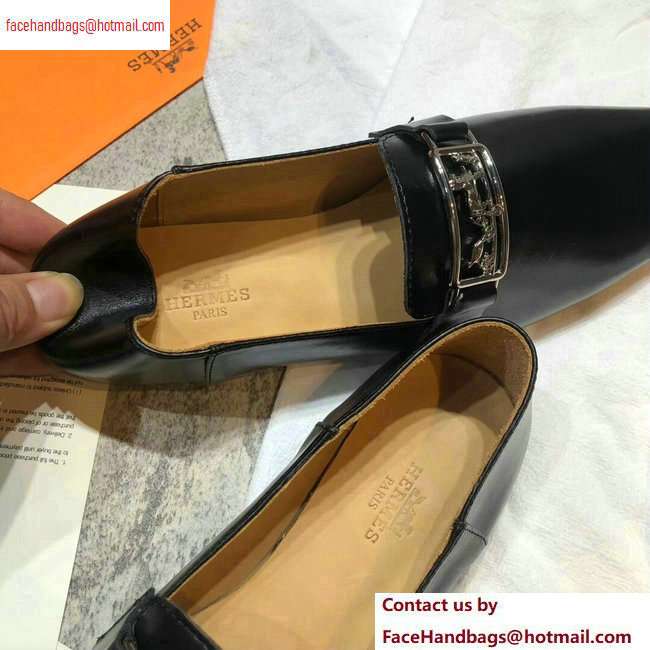 Hermes Openwork Hardware Time Loafers Black/Silver 2020 - Click Image to Close