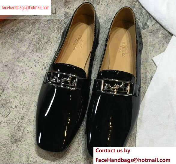 Hermes Openwork Hardware Time Loafers Patent Black 2020