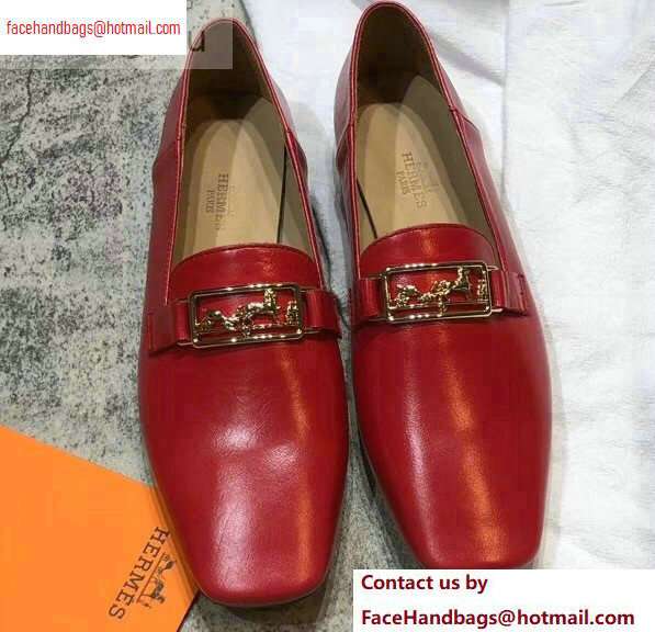 Hermes Openwork Hardware Time Loafers Red 2020