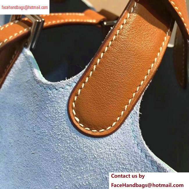 Hermes Picotin Lock 18 Bag blue/camel in suede leather