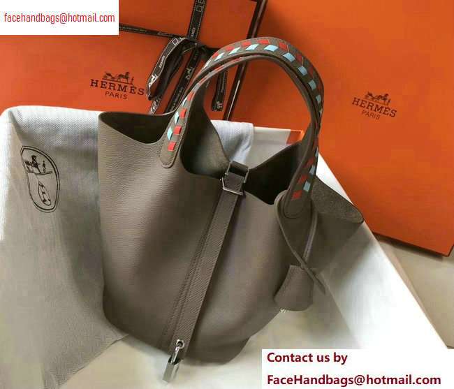 Hermes Picotin Lock 18 Bag with Braided Handles elephant gray
