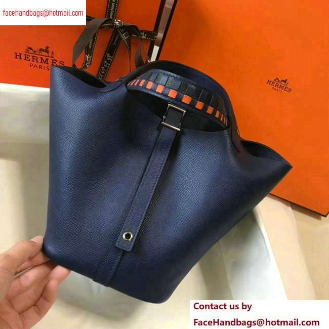 Hermes Picotin Lock 18 Bag with Braided Handles navy blue - Click Image to Close