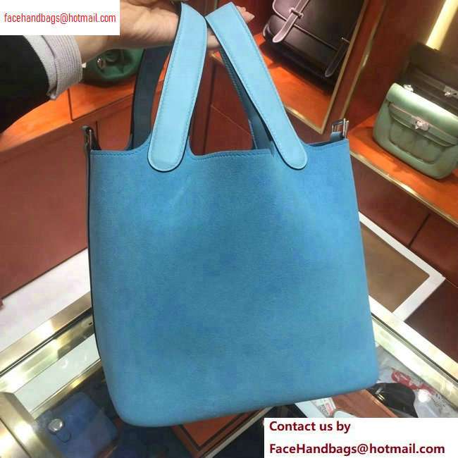 Hermes Picotin Lock 22 Bag Bleu Aztec in suede leather