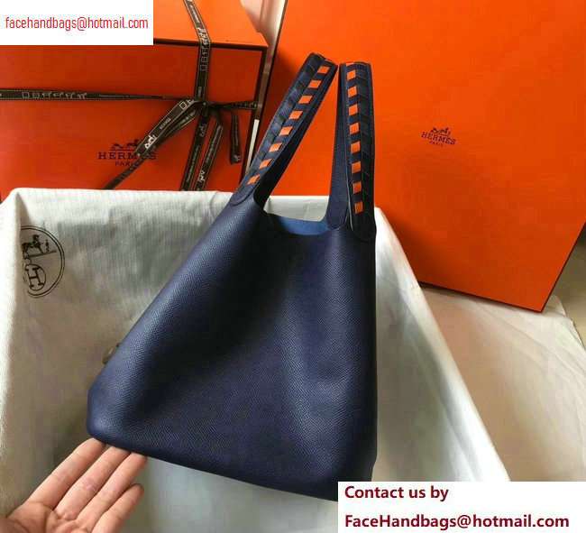 Hermes Picotin Lock 22 Bag with Braided Handles navy blue
