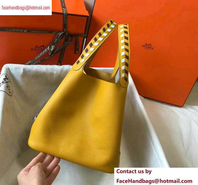 Hermes Picotin Lock 22 Bag with Braided Handles yellow