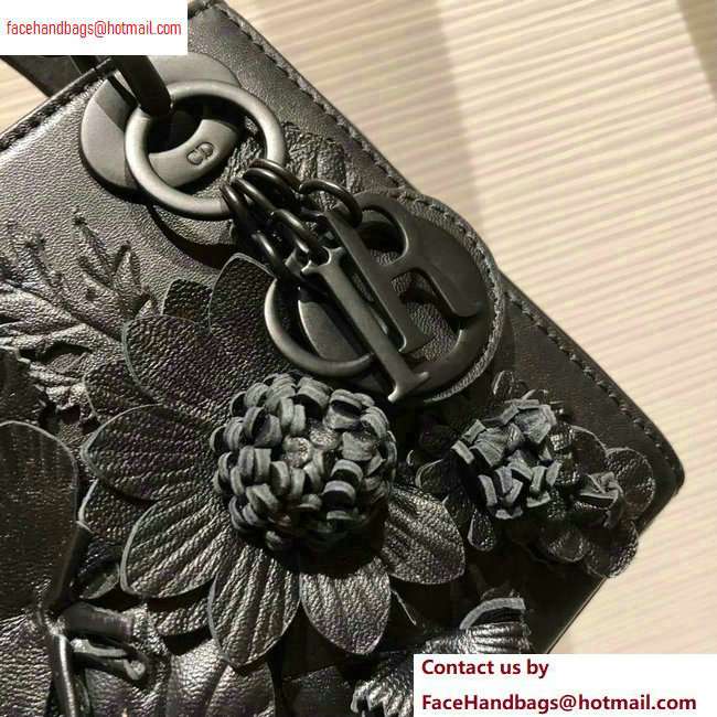 Lady Dior bag in black lambskin with embroidered flowers FALL 2020