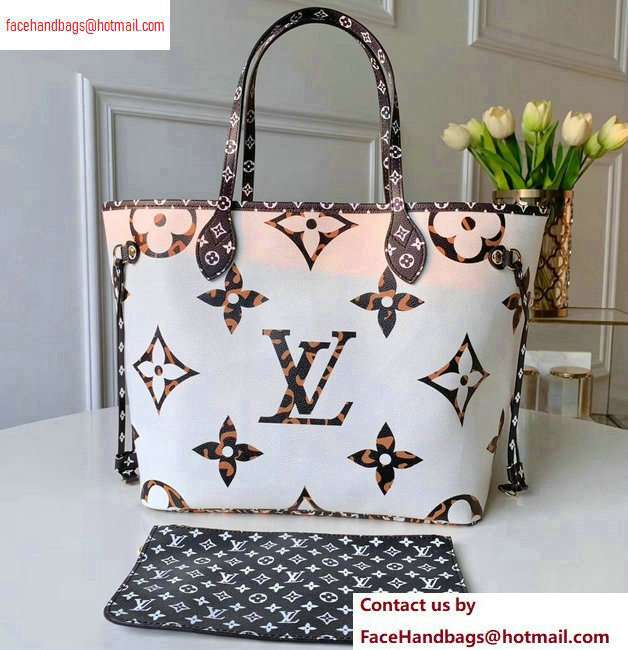 Louis Vuitton Animal Prints Monogram Canvas Neverfull MM Tote Bag M44716 White/Brown 2020 - Click Image to Close