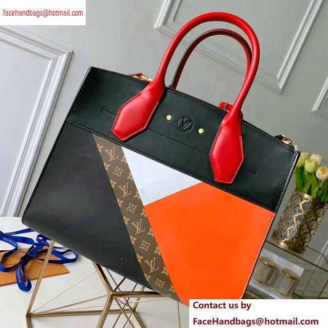 Louis Vuitton City Steamer MM Tote Bag M53803 Black/Red/Orange