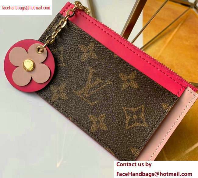 Louis Vuitton Flower Monogram Canvas Zipped Card Holder M67494 Hot Pink 2020 - Click Image to Close