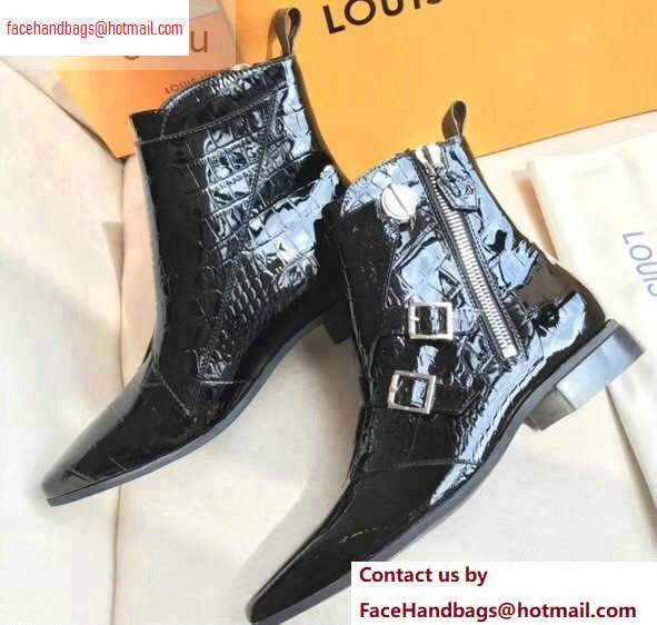 Louis Vuitton Jumble Flat Ankle Boots Croco Pattern Black 2020