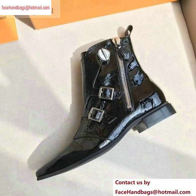 Louis Vuitton Jumble Flat Ankle Boots Croco Pattern Black 2020