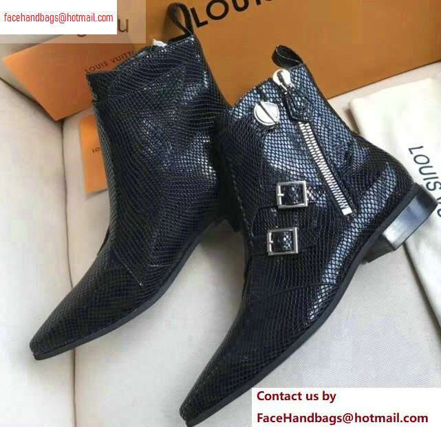 Louis Vuitton Jumble Flat Ankle Boots Python Pattern Black 2020