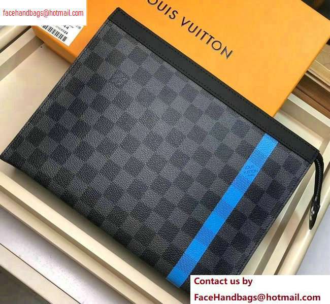 Louis Vuitton Pochette Voyage MM Bag Damier Graphite Canvas N64444 Blue Stripe