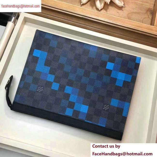 Louis Vuitton Pochette Voyage MM Bag Damier Graphite Canvas Pixel N60174 Blue - Click Image to Close
