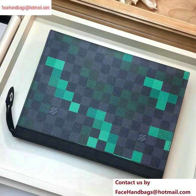 Louis Vuitton Pochette Voyage MM Bag Damier Graphite Canvas Pixel N60176 Green - Click Image to Close