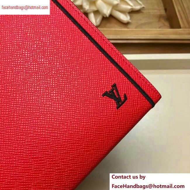 Louis Vuitton Pochette Voyage MM Bag Taiga Leather Outline M63397 Red/Black - Click Image to Close