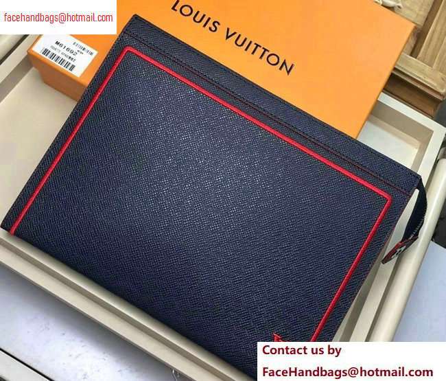 Louis Vuitton Pochette Voyage MM Bag Taiga Leather Outline Navy Blue/Red M63394