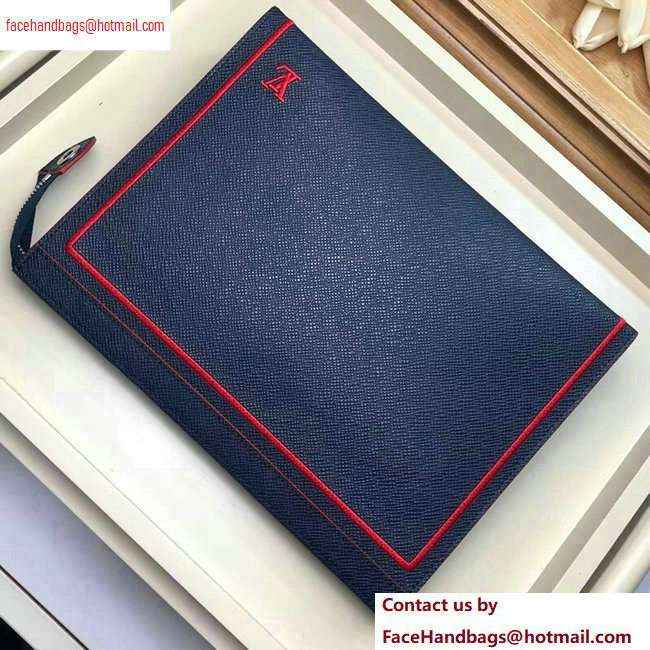 Louis Vuitton Pochette Voyage MM Bag Taiga Leather Outline Navy Blue/Red M63394 - Click Image to Close