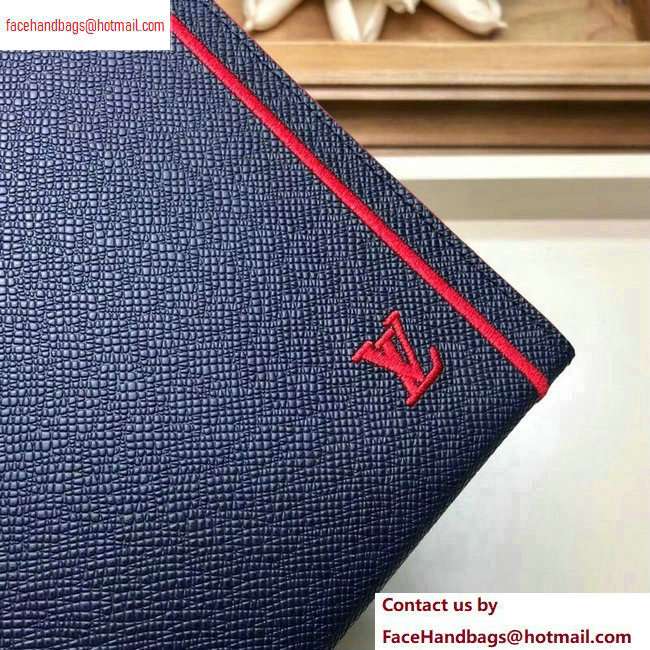 Louis Vuitton Pochette Voyage MM Bag Taiga Leather Outline Navy Blue/Red M63394