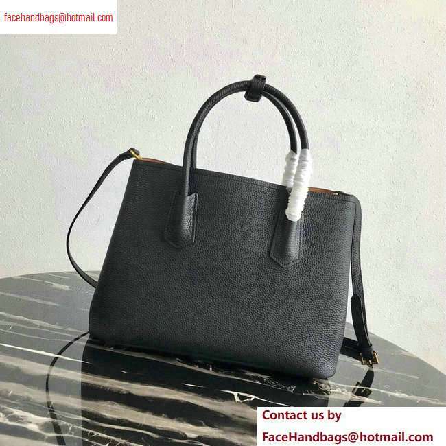 Prada Grained Leather Double Medium Tote Bag 1BG775/1BG008 Black/Khaki