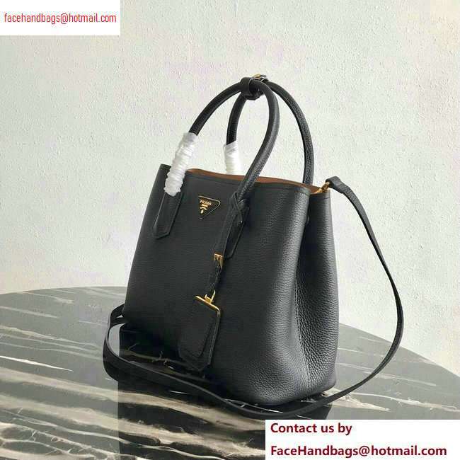 Prada Grained Leather Double Medium Tote Bag 1BG775/1BG008 Black/Khaki