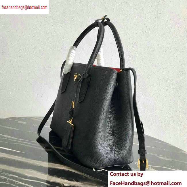 Prada Grained Leather Double Medium Tote Bag 1BG775/1BG008 Black/Red - Click Image to Close