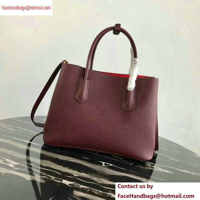 Prada Grained Leather Double Medium Tote Bag 1BG775/1BG008 Burgundy - Click Image to Close