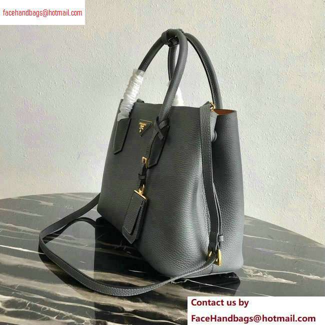 Prada Grained Leather Double Medium Tote Bag 1BG775/1BG008 Gray - Click Image to Close