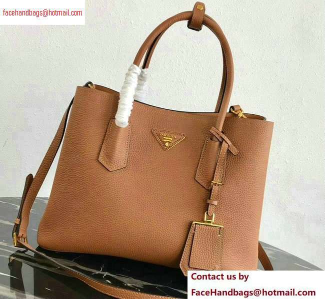 Prada Grained Leather Double Medium Tote Bag 1BG775/1BG008 Khaki - Click Image to Close