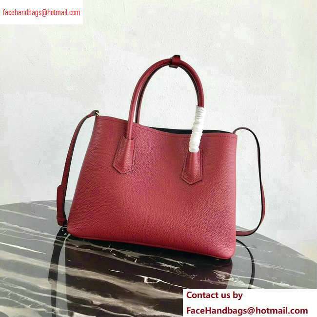 Prada Grained Leather Double Medium Tote Bag 1BG775/1BG008 Red - Click Image to Close