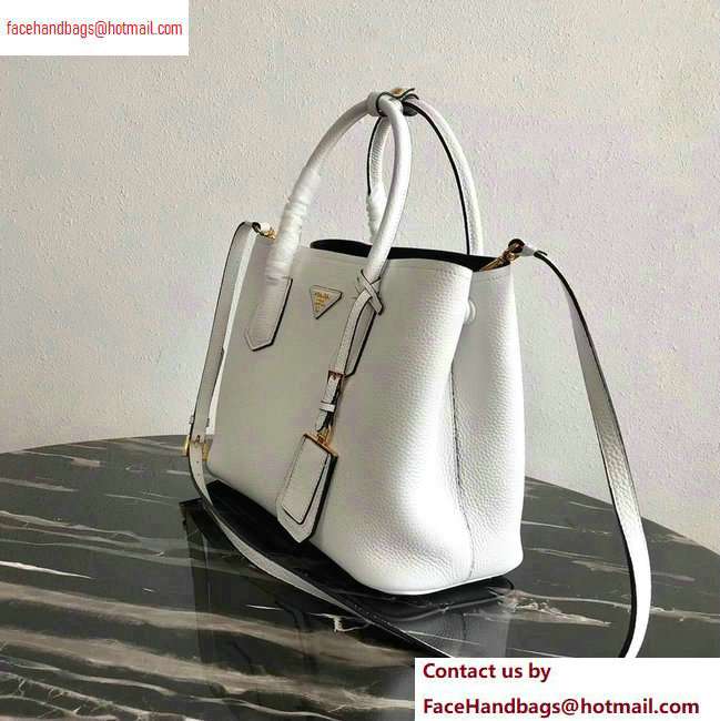 Prada Grained Leather Double Medium Tote Bag 1BG775/1BG008 White - Click Image to Close