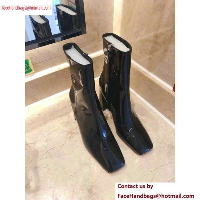 Prada Heel 8.5cm Glossy Patent Leather Square Toe Booties Black 2020 - Click Image to Close