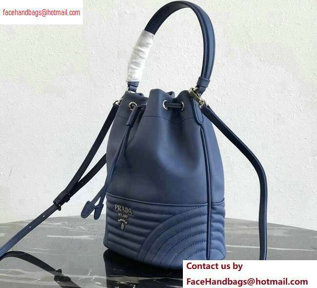 Prada Leather Bucket Bag 1BH038 Blue - Click Image to Close